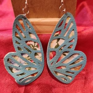3 pairs of Handmade Faux Leather Butterfly Wing Earrings
